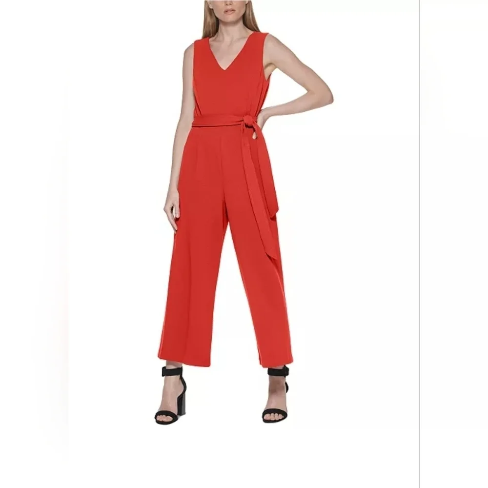 Calvin Klein Red Jumpsuit with Sleek Design Size 14